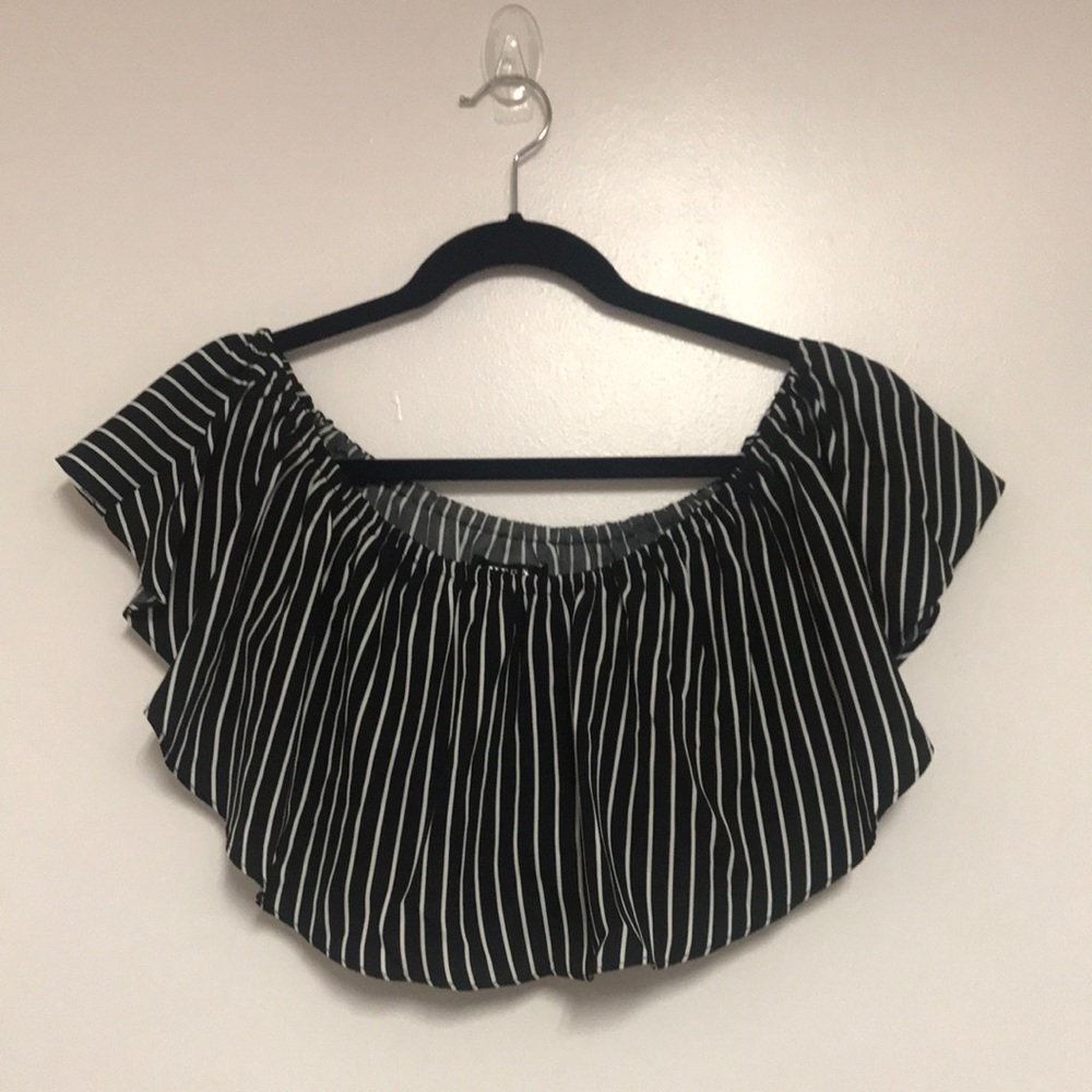 Black striped off the shoulder crop top
